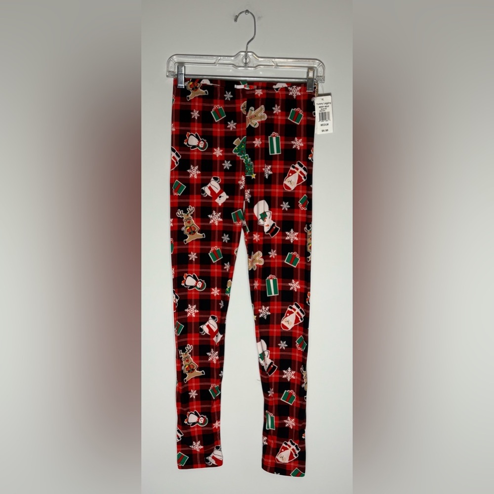 Merry Wear Christmas Leggings – Red & Black Plaid Holiday Print Size Medium NWT